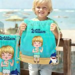 Serviette de Plage Super Absorbante Personnalisée avec Personnage et Nom Accessoire à Séchage Rapide de Voyage à la Plage Cadeau pour Enfant Famille