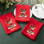Personalized Cute Christmas Reindeer 100% Cotton Red Napkin with Name Table Decor Christmas Gift for Family Friends