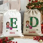 Bolsa de regalo personalizada de cordón con personaje de dibujos animados inicial y nombre regalo de Navidad para niños y familia