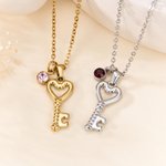 Personalized Dainty Heart Key Necklace with Birthstone Initial Christmas Valentine's day Birthday Anniversary Gift for Women Girlfriends Wives