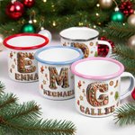 Personalized Gingerbread Candy Initial 12 oz Enamel Mug with Name Daily Use Christmas Gift for Kid Family