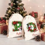 Personalizzato Campane di Natale Pupazzo di Neve Grande Borsa regalo in tela con coulisse con iniziale e nome Regalo di Natale per la famiglia e gli amici