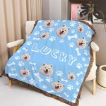 Personalised Pet Photo Paw Print Fish Bone Soft Tassel Blanket with Name Home Decor Christmas Birthday Gift for Pet Lover
