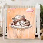 Personalised Moon Cloud Star Cute Cartoon Sleeping Animal Soft Throw Blanket with Name Home Decor Birthday Christmas Gift for Kids