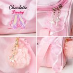 Personalized Embroidered Ballet Shoes Pink Lace Duffel Bag with Name and Pink Pom Pom Charm Birthday Gift For Ballerinas Dance Lovers