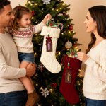 Gepersonaliseerde Grote Capaciteit Hangende Kerstsok met Houten Naamlabel Kerstdecoratie en Woondecoratie Kerstcadeau voor Familie