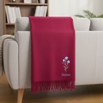 Personalised Colourful Embroidered Birth Flower Soft Warm Tassel Scarf with Name Anniversary Birthday Christmas Gift for Women Men