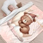 Personalised Moon Cloud Star Cute Cartoon Sleeping Animal Soft Throw Blanket with Name Home Decor Birthday Christmas Gift for Kids