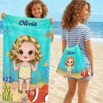 Serviette de Plage Super Absorbante Personnalisée avec Personnage et Nom Accessoire à Séchage Rapide de Voyage à la Plage Cadeau pour Enfant Famille