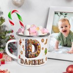 Personalized Gingerbread Candy Initial 12 oz Enamel Mug with Name Daily Use Christmas Gift for Kid Family