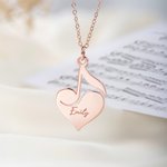 Personalised Heart Music Note Necklace with Name Dainty Jewellery Graduation Birthday Gift for Music Lovers