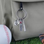 Personalised Birthstone Softball Baseball Bat Glove Keychain with Engraved Name Game Day Team Birthday Gift for Sports Lover