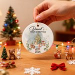 Personalized Cute Christmas Tree Cartoon Animals Ceramic Christmas Ornament with Name First Second Christmas Decor Gift for Baby Kids