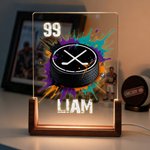 Personalized Splatter Style Ball Design Acrylic LED Night Light with Wooden Base and Name Number Desk Decor Birthday Gift for Sports Lovers