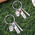 Personalised Birthstone Softball Baseball Bat Glove Keychain with Engraved Name Game Day Team Birthday Gift for Sports Lover