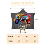 Personalised Gamepad Splatter Paint Soft Hooded Blanket with Name Home Decor Birthday Christmas Gift for Kids Game Lovers