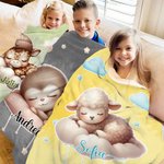 Personalised Moon Cloud Star Cute Cartoon Sleeping Animal Soft Throw Blanket with Name Home Decor Birthday Christmas Gift for Kids