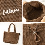 Nome ricamato personalizzato Borsa in velluto a coste di grande capacità con coulisse e tasche Uso quotidiano Regalo di Natale di compleanno per le donne