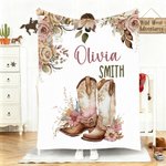 Personalised Floral Cowgirl Boots Western Soft Throw Blanket with Name Home Decor Western Nursery Birthday Gift for Cowgirls Friends
