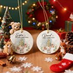 Personalized Cute Christmas Tree Cartoon Animals Ceramic Christmas Ornament with Name First Second Christmas Decor Gift for Baby Kids