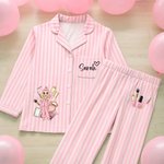 Pyjama rose rayé personnalisé avec nom pour usage quotidien Cadeau d'anniversaire d'enterrement de vie de jeune fille pour femme