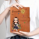 Personalized Birth Flower Butterfly Cartoon Reading Character A5 Sketchbook Notebook Cover with Name and Storage Pocket Birthday Gift for Family
