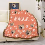 Personalised Pet Photo Paw Print Fish Bone Soft Tassel Blanket with Name Home Decor Christmas Birthday Gift for Pet Lover