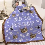 Personalised Pet Photo Paw Print Fish Bone Soft Tassel Blanket with Name Home Decor Christmas Birthday Gift for Pet Lover