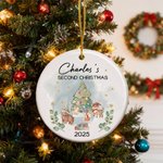 Personalized Cute Christmas Tree Cartoon Animals Ceramic Christmas Ornament with Name First Second Christmas Decor Gift for Baby Kids