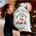 Personalised Cute Santa Claus Snowman Animal Drawstring Gift Bag with Name Christmas Gift for Family Kids