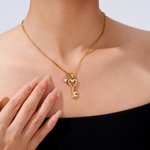 Personalized Dainty Heart Key Necklace with Birthstone Initial Christmas Valentine's day Birthday Anniversary Gift for Women Girlfriends Wives