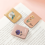 Personalized Retro Birth Flower Magnetic PU Leather Bookmark Clip with Name Book Club Birthday Gift for Reading Lovers Bookworms