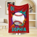 Personalized Dynamic Ball Sports Soft Throw Blanket with Name and Number Warm Home Decor Birthday Game Day Gift for Kids Sports Lovers