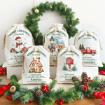 Personalised Cute Santa Claus Snowman Animal Drawstring Gift Bag with Name Christmas Gift for Family Kids