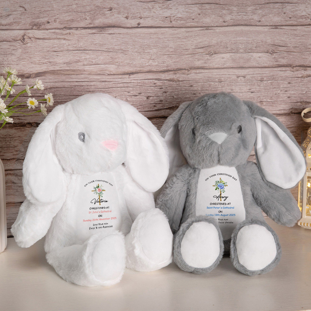 Animal en peluche personnalisé avec nom et date Cadeau d'anniversaire de baptême pour les enfants