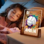 Personalized Splatter Style Ball Design Acrylic LED Night Light with Wooden Base and Name Number Desk Decor Birthday Gift for Sports Lovers