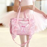 Personalized Embroidered Ballet Shoes Pink Lace Duffel Bag with Name and Pink Pom Pom Charm Birthday Gift For Ballerinas Dance Lovers