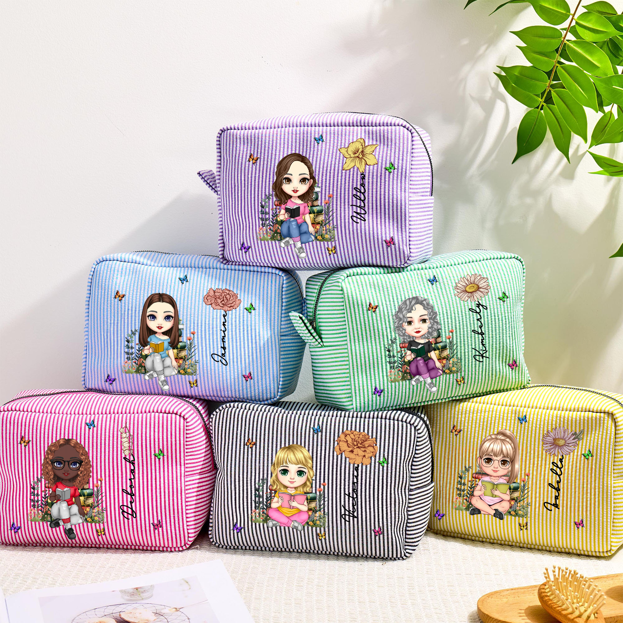 Sac de maquillage personnalisé avec nom et fermeture éclair Anniversaire Cadeau d'anniversaire pour femmes filles
