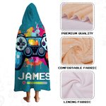Personalised Gamepad Splatter Paint Soft Hooded Blanket with Name Home Decor Birthday Christmas Gift for Kids Game Lovers