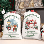 Personalised Cute Santa Claus Snowman Animal Drawstring Gift Bag with Name Christmas Gift for Family Kids