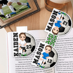 Personalized Cartoon Character Soccer Magnetic Bookmark Clip with Name and Number Christmas Birthday Gift for Soccer Lovers Bookworms