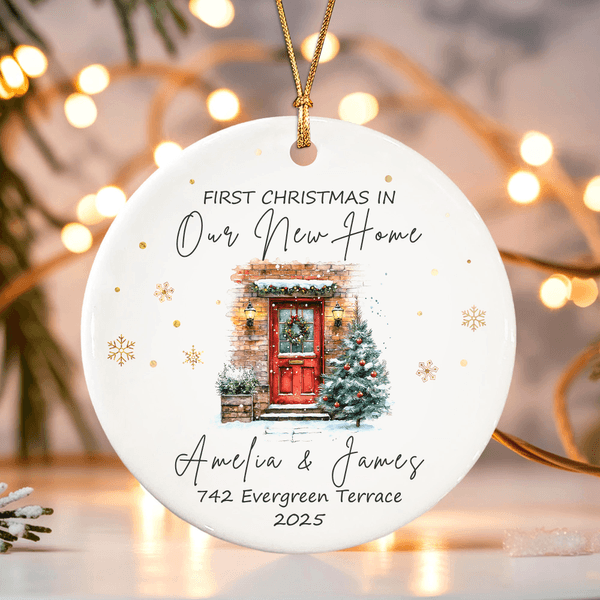 Personalized Christmas House Door Ceramic Ornament with Names Address and Year Home Decor Christmas Gift for Family Friends New Home Movers