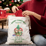 Personalised Cute Santa Claus Snowman Animal Drawstring Gift Bag with Name Christmas Gift for Family Kids