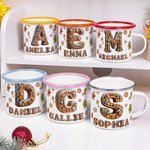 Personalized Gingerbread Candy Initial 12 oz Enamel Mug with Name Daily Use Christmas Gift for Kid Family