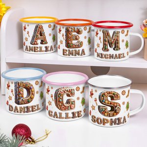Personalised Gingerbread Sweets Initial 12 oz Enamel Mug with Name Daily Use Christmas Gift for Kid Family