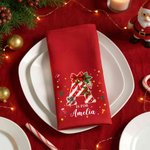 Personalized Candy Cane Initial 100% Cotton Red Napkin with Name Party Table Decor Christmas Gift for Family Friends