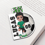 Personalized Cartoon Character Soccer Magnetic Bookmark Clip with Name and Number Christmas Birthday Gift for Soccer Lovers Bookworms