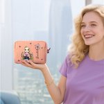 Personalizzato Cartoon lettura personaggio nascita fiore Multicolore strisce borsa trucco con nome e cerniera regalo di compleanno anniversario per donne ragazze