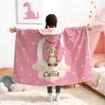Personalised Forest Animal Cloud Star Multicolour Soft Hooded Blanket with Initial and Name Birthday Christmas Party Gift for Boys Girls