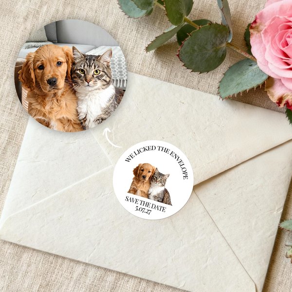 Personalized Cute Pet Photo Waterproof Sticker with Name Wedding Party Gift Decoration for Newlyweds